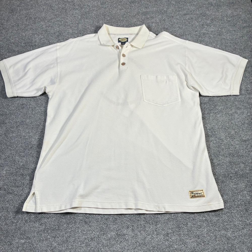 Tommy Bahama Polo Shirt Mens L White‎ Golf Graphic Cotton Pocket Casual